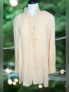 Vintage Yi Lin Women Size L Beige Longsleeves 100% Silk Blouse